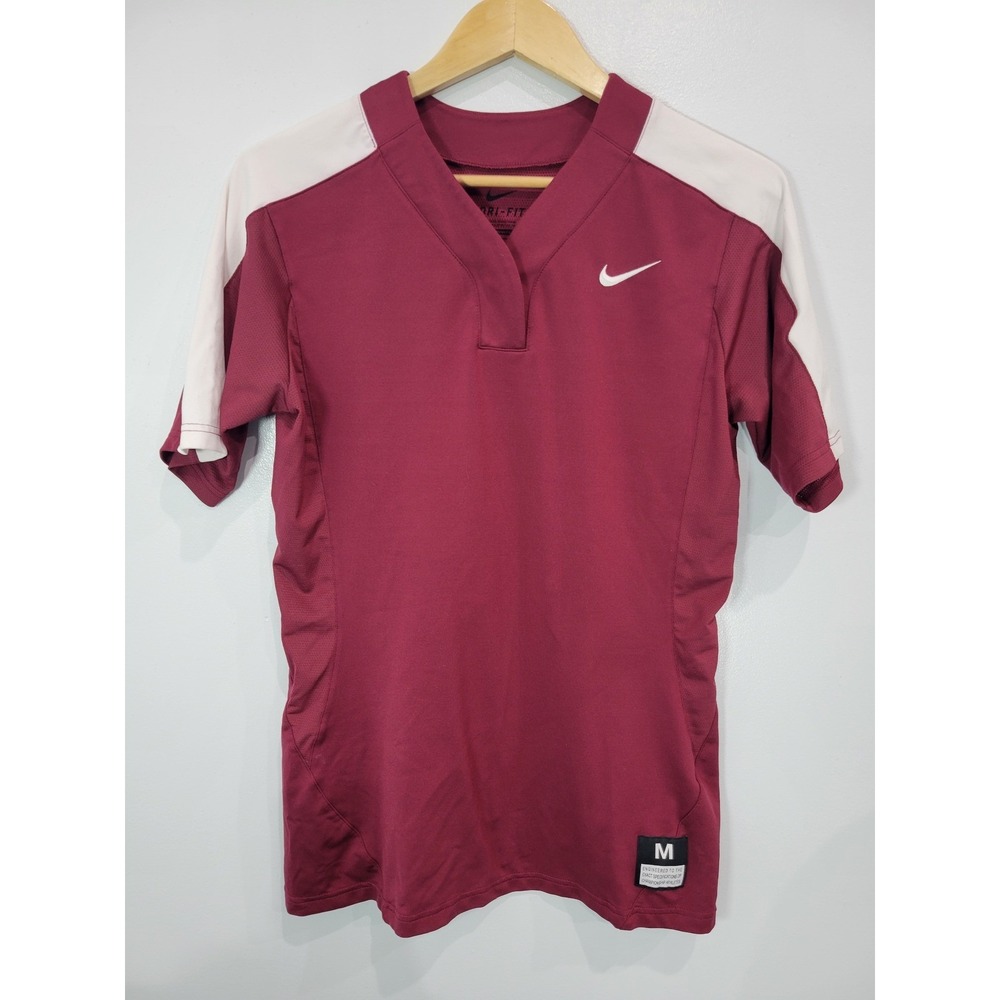 Nike Dri-Fit Short Sleeve Athletic Softball Baseball Jersey Maroon White Med